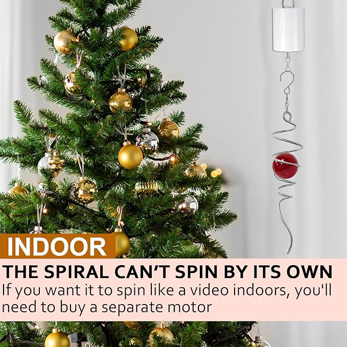 Gazing Ball Spiral Tail Wind Spinner,Decorative Wind Spinner 11inch Tail and 2 inch Glass Orb. Indoor Outdoor Wind Spinner Tail Sun Catcher Garden Decoration-13 inch Height(red)