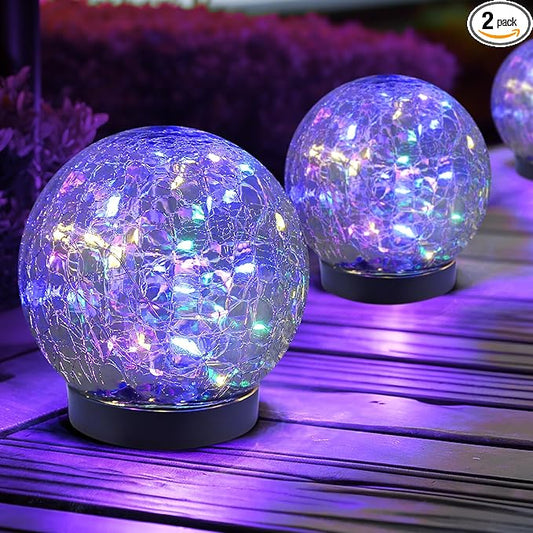 Solar Globe Lights Outdoor Waterproof-Solar Balls Garden-Cracked Glass Ball Solar Lights Outdoor-Solar Orbs Outside-Outdoor Decorations Patio & Yard Lawn Backyard Decor (GUO-XBQ-4-4-4)