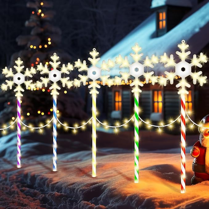 Christmas Pathway Lights Snowflake Outdoor 10PK 28inch 250LED 8 Modes Yard Decoration Flashing Waterproof Outdoor Lighted Up Christmas Light Decor for Garden Yard (Colorful)