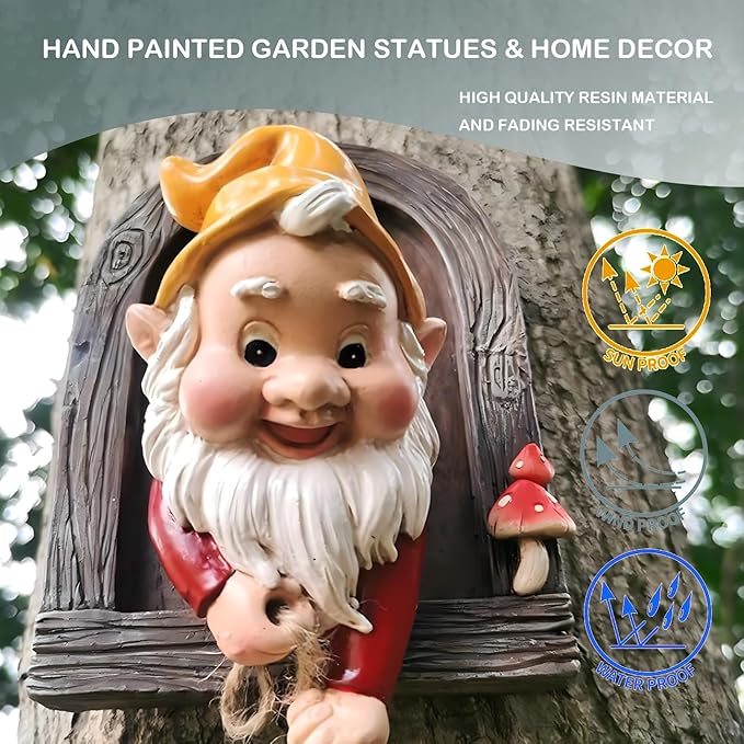 Elenon Climbing Gnomes Tree Faces Decor Outdoor for Yard, Adorable Gnome Tree Hugger Fairy Door Statue for Tree, Funny Garden Tree Peeker Sculpture Yard Patio Art