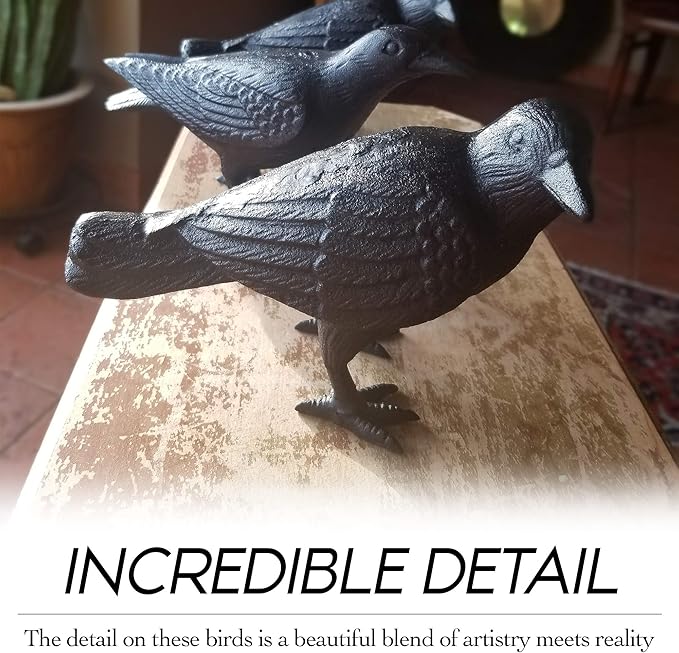NACH Cast Iron Crow Statue, Head to Side Raven, Large Garden Statues, Crow Garden Sculpture, Bird Figurines Home Decor, Crow Decor, Raven Decor, Black Bird Statue, 4 x 11 x 6.5 inches, JS-90-7115