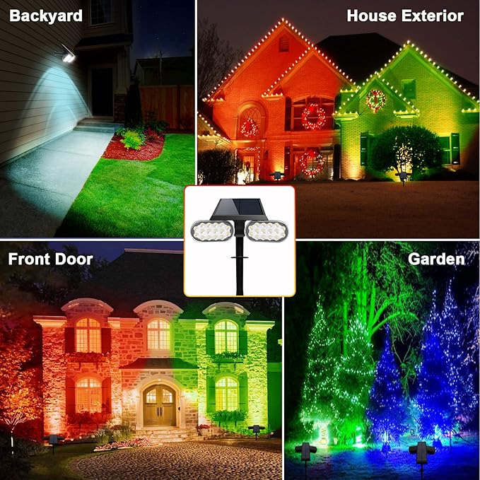 EMANER Solar Spot Lights for Outside, Dusk to Dawn Color Changing Solar Lights, 5 Light Modes Landscape Lighting with Stake, Solar Pathway Lights for Halloween Christmas Outdoor Decorations, 1Pack