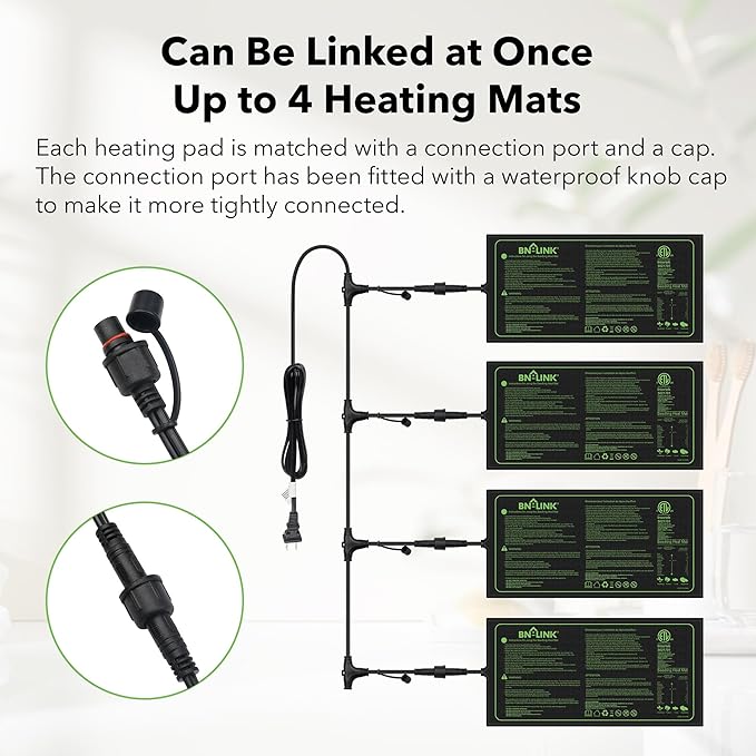 BN-LINK Seedling Heat Mat 10" x 20.75" 4 Pack Daisy Chainable Warm Hydroponic Heating Pad Waterproof for Seed Starting Germination, Indoor Gardening, Greenhouse