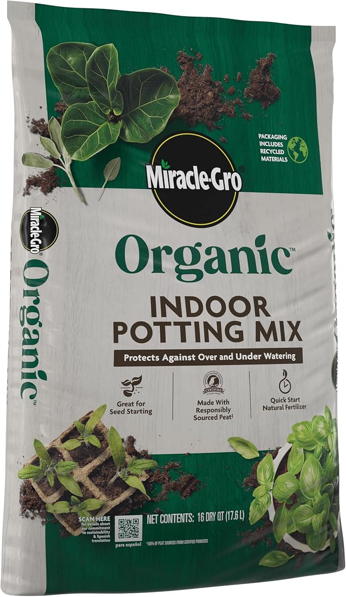 Miracle-Gro Organic Indoor Potting Mix, Protects Against Over and Under Watering, for Indoor Container Plants, Houseplants and Starter Plants, OMRI Listed, 16 qt.