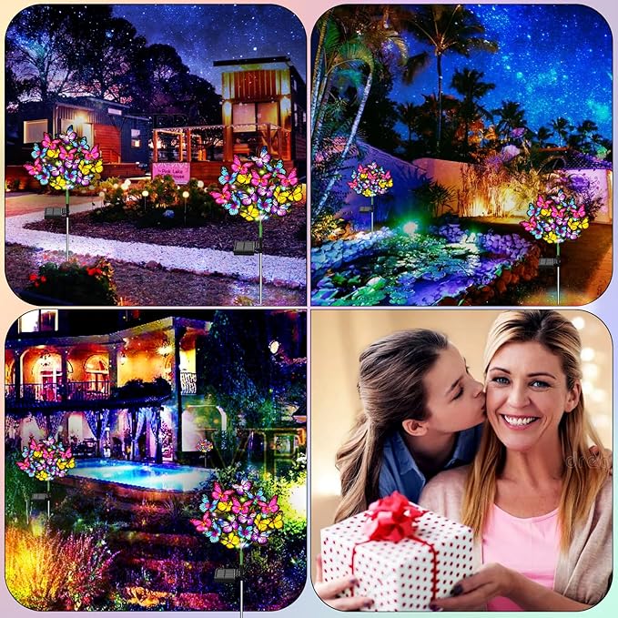 Solar Garden Lights Solar Lights Outdoor Waterproof Solar Lights 6 Pack with New Upgraded 216 LED 102 Butterfly Outdoor Solar Lights for Yard Outside Garden Pathway Decor Gifts for Women