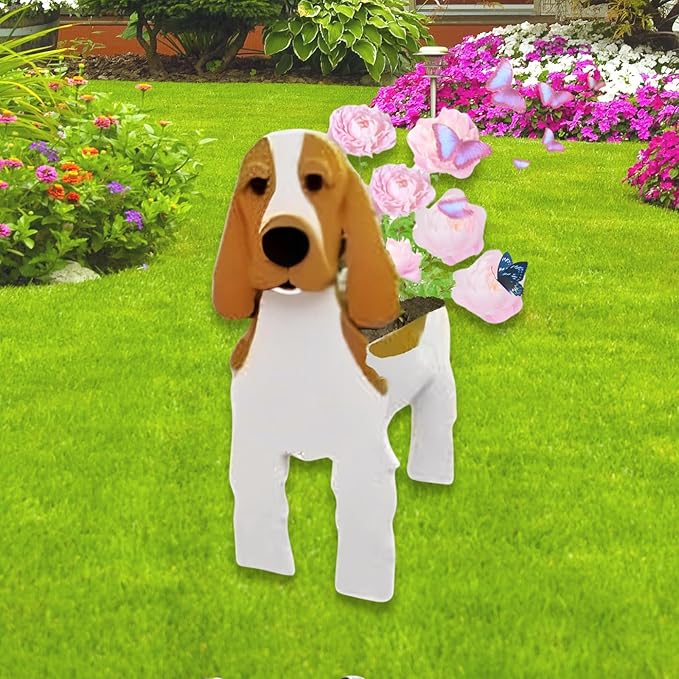 Brown and White Cocker Spaniel Dog Planter Plant Pots,Cute Garden Dog Flower Planter,Dog Planters Birthday Gifts for Women,Office,Indoor/Outdoor Decor（9.45 * 9.17 * 13.39in）