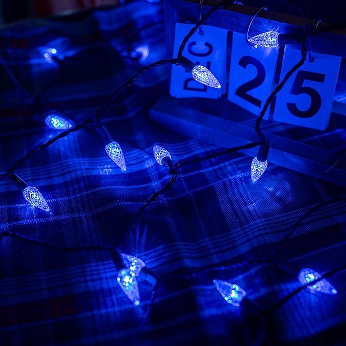 Dazzle Bright C6 Christmas String Lights, 200 LED 66 FT Waterproof Connectable String Lights with Timer, 8 Modes Christmas Lights for Indoor Outdoor Home Garden Yard Xmas Tree Decoration (Blue)