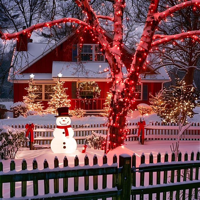 JMEXSUSS 2 Pack Red Solar String Lights, Total 400 LED 151FT Red Solar Lights Outdoor Waterproof, 8 Modes Christmas String Lights for Outside Yard Patio Garden Tree Decorations