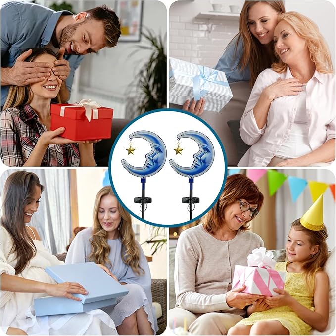 Solar Outdoor Garden Lights - Outdoor Decor Moon Neon Lantern for Patio,Solar Powered Pathway Lights Outdoor Decorative Lights Waterproof Led Landscape Lighting for Pathway,Yard,Lawn(2 Pack)