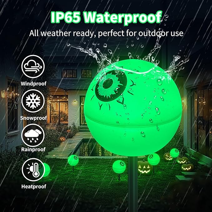 Upgraded 5 Pack Solar Halloween Garden Lights Outdoor Halloween Decorations, LED Waterproof Solar Globe Lights for Outside Yard Patio Pathway Party Halloween Decor, YS002-1