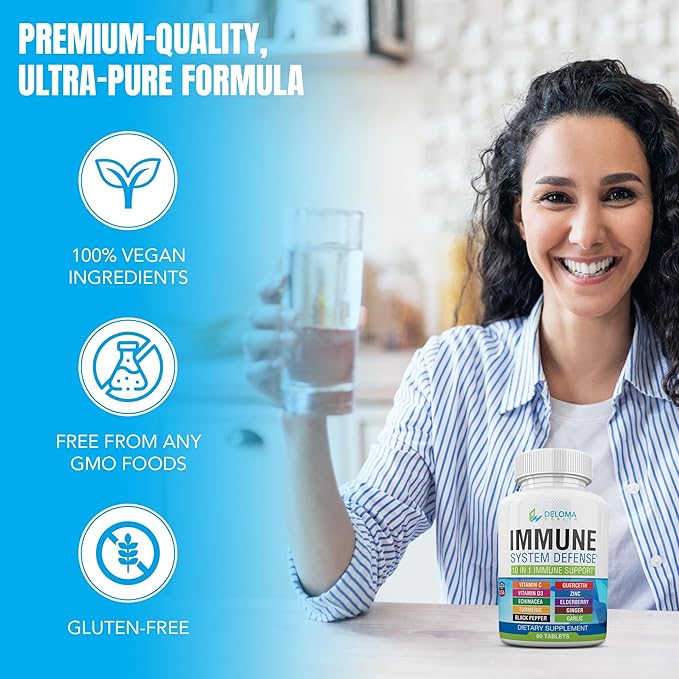10 in 1 Immune System Support Supplement (1000 mg), D3 (5000iu), (5000iu), Zinc (40 mg),