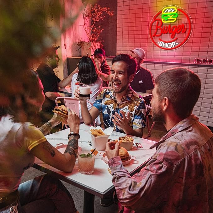Hamburger Shop Neon Sign Hamburger Neon Signs for Wall Decor Dimmable Hamburger Neon Lights LED Light Up Sign for Hamburger Shop,Bar,Restaurant,Food Shop,Pub Decoration