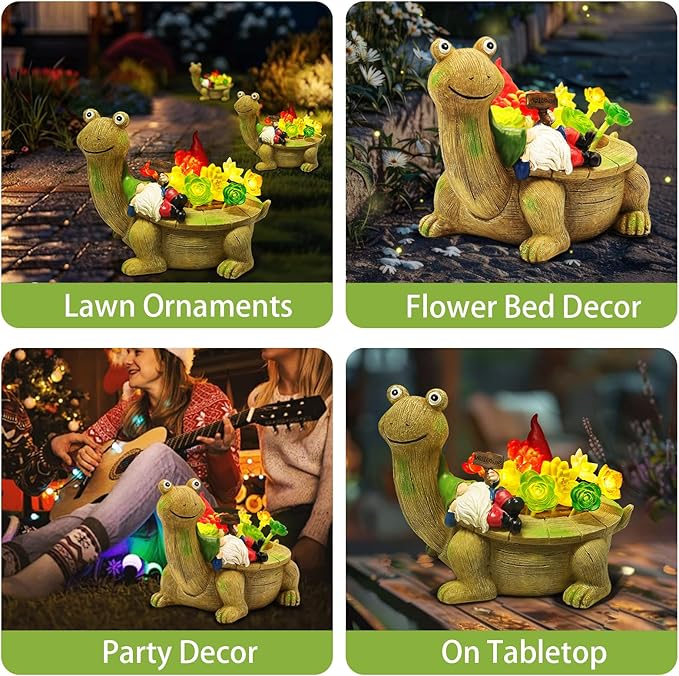 Solar Garden Statues, Turtle Garden Decor Outdoor Solar Lights, Mom Gifts for Mothers Day Grandma Wife Daughter, Cute Tortoise Figurine Yard Decorations Outdoor for Patio, Balcony, Lawn Ornament