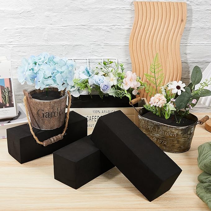 Lallisa 8 Pcs Reusable Floral Foam Blocks 9 x 3 x 3 Water Weather Resistant Dry Floral Foam for Artificial Flower Arrangements Outdoor Flower Boxes Outside Hanging Planters Wedding Home Decor (Black)