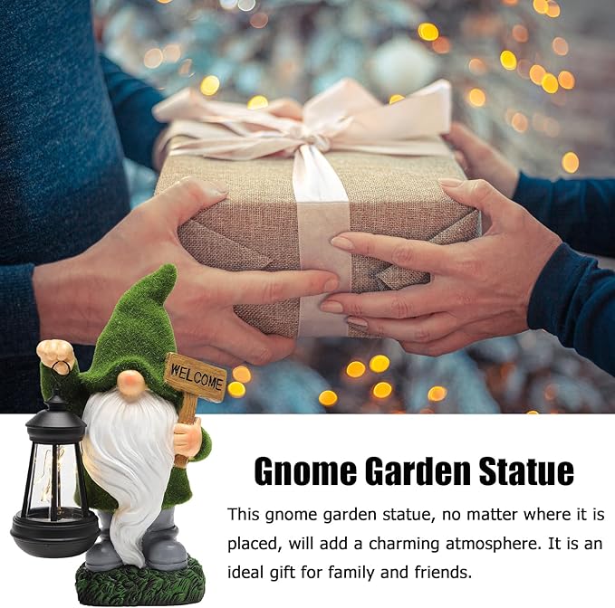 Garden Gnome Statue Solar Light Outdoor Decorations Figurine Welcome Sign with Lantern Sculpture Garden Decor Lawn Patio Yard Porch Outside Housewarming Gifts for Women Mom Grandma