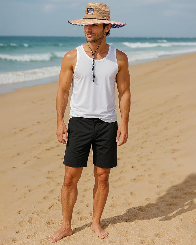 Hurley Men's Straw Hat - Wide Brim Channel Island Lifeguard Hat - Stylish Sun Hats for Men with Chin Strap