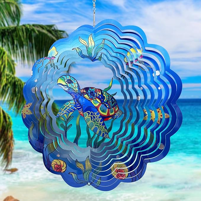 Sea Turtle Wind Spinners 3D Hanging Wind Spinner Sea Turtle Ornament Gifts for Women Mom Grandma,12inch Metal Wind Kinetic Sculpture for Outdoor&Indoor Decor, Yard Art, Garden Decoration