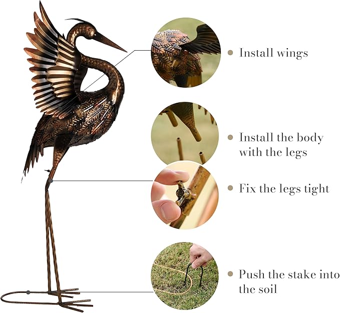 TERESA'S COLLECTIONS Yard Decorations Outdoor Garden Statues, Brass Metal Crane Yard Art, 33-39inch Lawn Ornaments for Backyard, Outside Porch, Patio, Wedding Decor,Set of 2,Spring Decor,Gifts for Mom