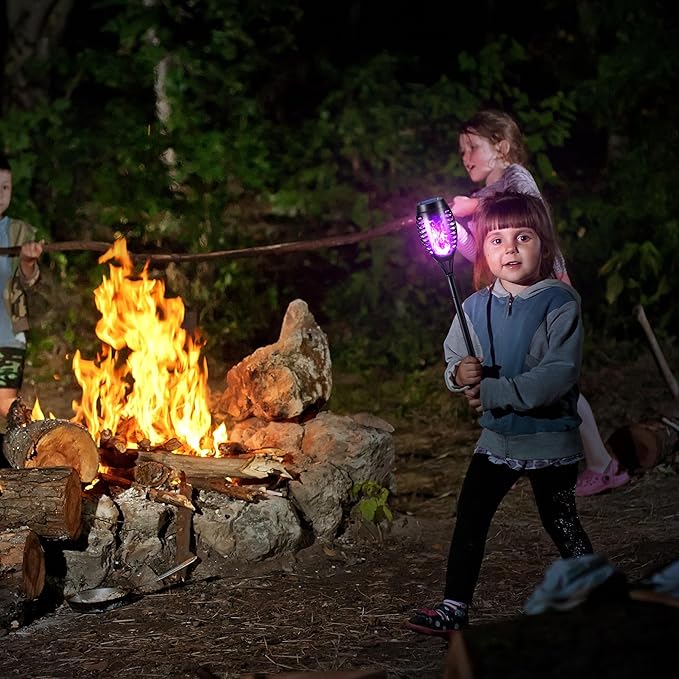 Toodour Solar Torch Flame Lights, 12 Pack Outdoor Flickering Flame Waterproof Pathway Lights Landscape Decoration for Garden, Lawn, Yard - Purple