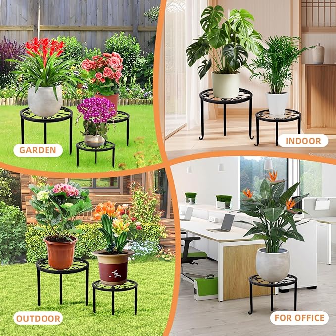 6-Pack Metal Plant Stand,Heavy Duty Flower Pot Stands for Multiple Plant,Outdoor Anti-Rust Plant Pot Shelf, Round Plant Holder for Outdoor/Indoor Planter, Living Room, Balcony Decor (6PACK BLACK)
