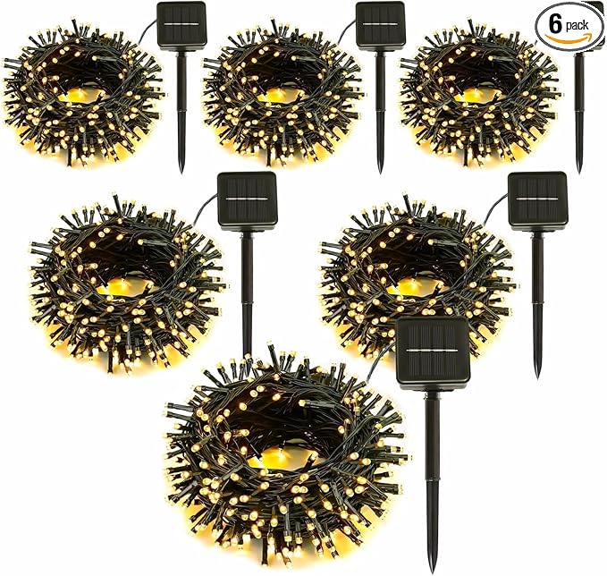 6 Pack Solar String Lights Outdoor, 600 LED Extra-Long 236Ft Solar Lights Outdoor with 8 Lighting Modes, IP65 Waterproof for Garden, Patio, Xmas, Balcony, Tree, Wedding, Party Decor (Warm)