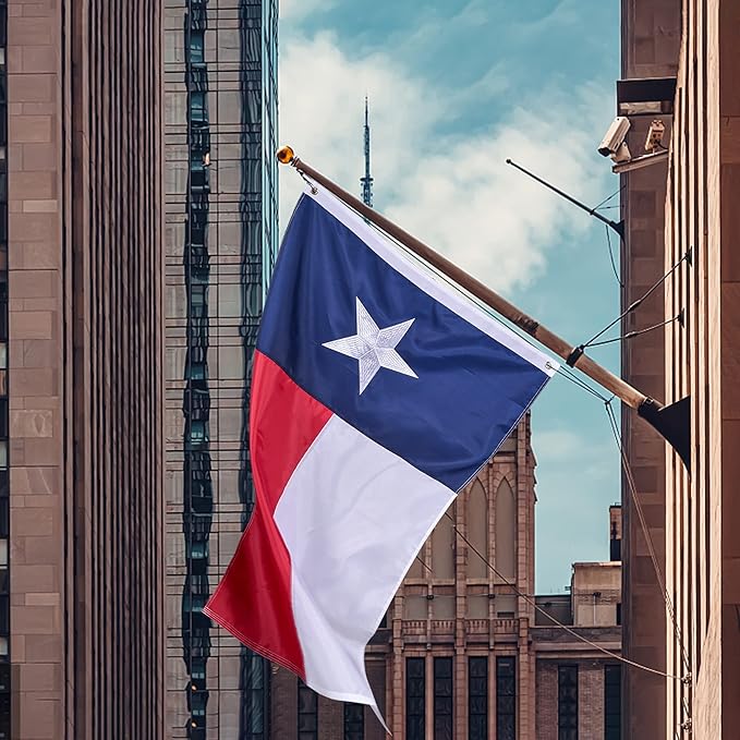 Texas State Flag 5x8 Ft, Deluxe Embroidered Heavy Duty Polyester Durable TX Outside Flags, Indoor/Outdoor, Sewn Stripes and Brass Grommets