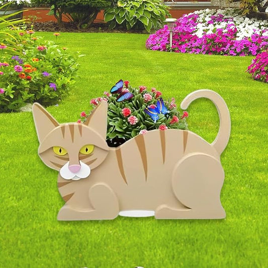 Yellow Cat Planter Plant Pots,Cute Garden Cat Flower Planter,Cat Planters Birthday Gifts for Women,Office,Indoor/Outdoor Decor（12.5 * 5.6 * 7.8in）