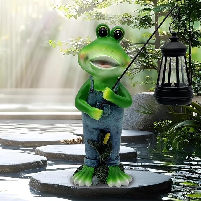 Solar Lantern Garden Statues Decor, Outdoor Frog Figurine Lights for Yard Patio Decoration - Unique Christmas Housewarming Gift for Grandma Wowen Mom