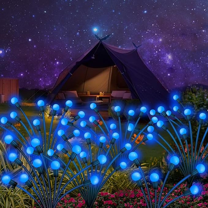 Kohlrabi Solar Garden Lights Outdoor, 6 Pack 60 LED Firefly Lights, Waterproof, Sway by Wind, for Yard, Patio, Backyard, Garden, Planter, Flower Bed, Pathway Decoration