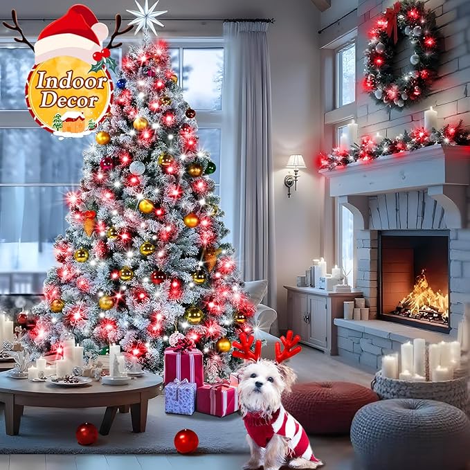 KNONEW 403ft 1000 LED Christmas String Lights Outdoor 8 Modes & Timer Fairy Light Plug in Waterproof for Xmas Yard Tree Wedding Party Holiday Decorations (Red and White)