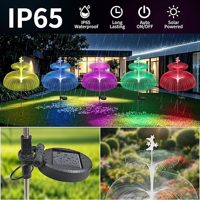 Solar Garden Lights Outdoor Solar Lights Waterproof Jellyfish & Star 7 Color Changing Solar Flower Lights for Garden Decor, Yard, Patio, Lawn, Pool, Party, Wedding, Gifts for Women/Mothers (3 packs)