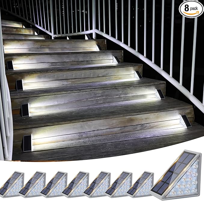 VOLISUN Solar Stair Lights 8 Pack, Solar Step Lights Waterproof IP67, Outdoor Step Light with 13 LEDs, Outdoor Lighting Decor for Yard Stair, Patio, Front Step, Front Porch and Deck(Cool White)