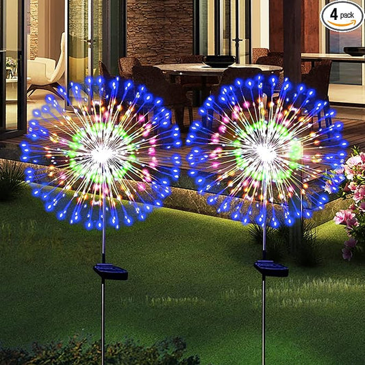 Solar Garden Firework Lights Outdoor Waterproof 2 Pack Solar Powered Art Stake Twinkle Lighting Outside Solar Lights Upgrad 180 LED Sparklers Lights for Yard Party Decorations (Colorful)