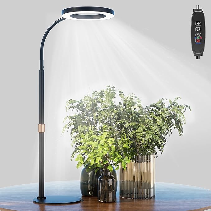Grow Light, LED Plant Light for Indoor Plants Growing, Full Spectrum Desk Grow Lamp with Pedestal, Automatic Timer for 3H/9H/12H, 10 Dimmable Levels, Height Adjustable