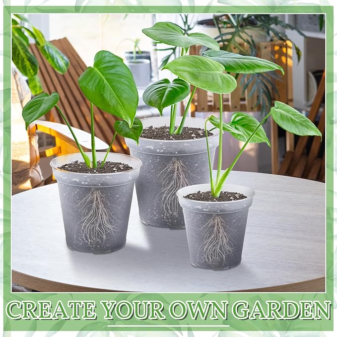 Vesici Large Size Clear Nursery Pots Variety Pack Plant Pots with Drainage Holes Planters for Indoor Plants Flexible Transparent Plastic Plant Bottle Succulents(12 Pcs,5/7/9 Inch)