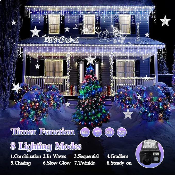 49FT 480LED Christmas Lights Decorations Waterproof 8 Modes Christmas Lights Outdoor with Memory and Timer Fairy Lights Plug-in Christmas String Lights for Holiday Party Wedding Home Roof