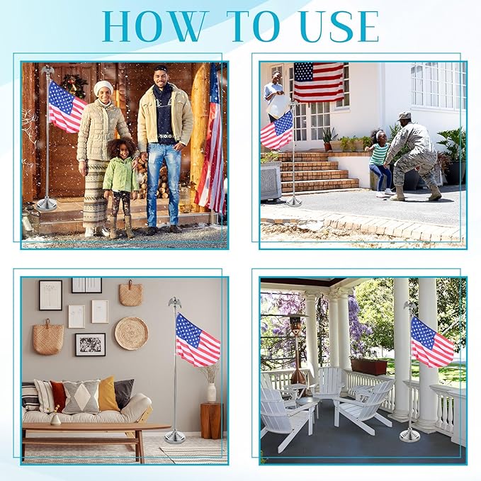 Leinuosen 4 Pcs Flag Holder Stand FlagPole Stand Flag Pole Base for Indoor Outdoor 1.3/1.1 Inch Diameter Flagpole Garden House Classroom Churches Meeting Party Flags Banner(Silver)