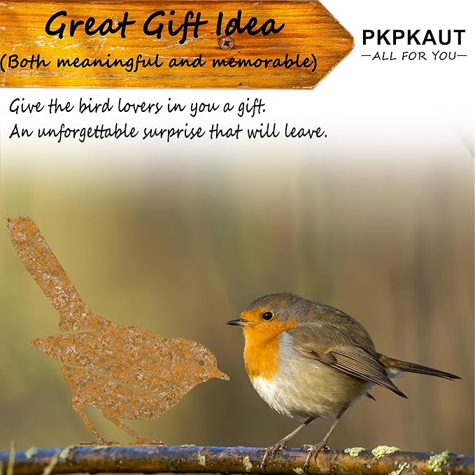 5Pcs Metal Birds Robin Fence Decorations Outdoor Yard Art, Rusty Birds Fence Art Outdoor and Garden, Metal Bird Silhouette Craft Statue Ornaments Fence Topper Decor