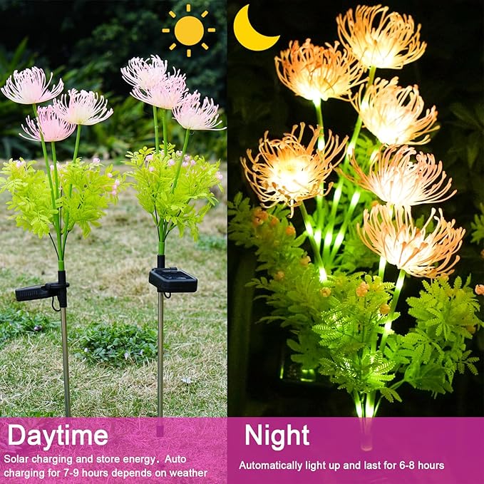 SmilingTown Solar Lights with Light-up Flowers and Stems Outdoor Pathway Decorative Lights Solar Powered Waterproof Lights for Yard Patio Lawn Garden 4 Pack