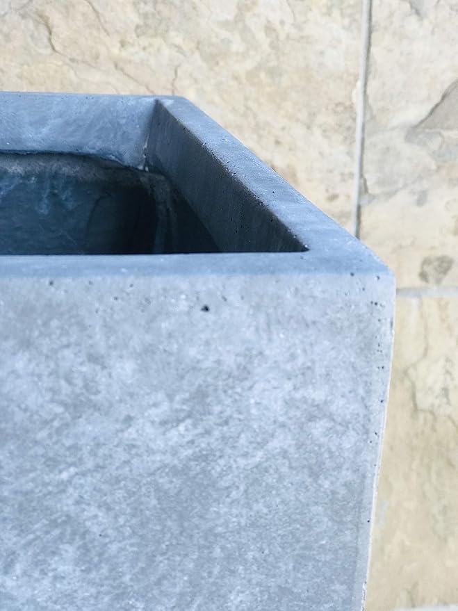 Kante 16 Inch Square Concrete Planter for Outdoor Indoor Home Patio Garden, Large Plant Pot with Drainage Hole and Rubber Plug, Slate Gray