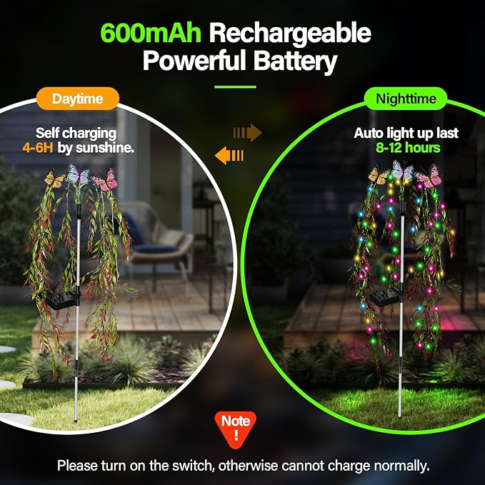 Solar Garden Lights Outdoor Decorative Waterproof, 69LED Swaying Tree Solar Lights for Outside, Butterfly Flower Lights Solar Power Yard Decor for Pathway Patio Lawn Decorations