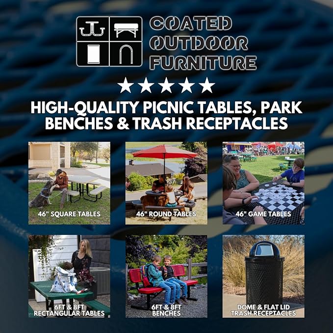 Heavy-Duty Portable Outdoor Picnic Table with Umbrella Hole, Expanded Metal Patio Dining Furniture Made in America (46" Round Top, Green)
