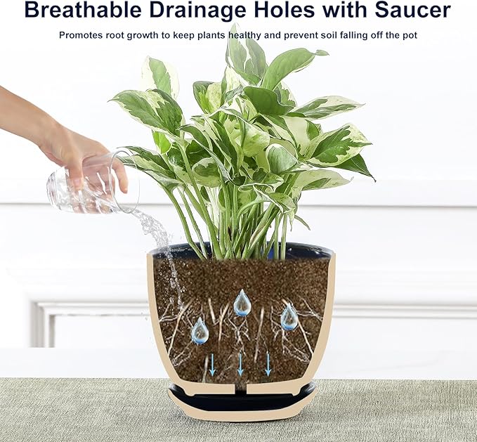 Sureasy Succulent Pots, 3.5 Inch Flower Pots for Indoor Plants, Small Plant Pots with Saucer & Drainage, Decorative Ceramic Planters for Succulent, Cactus, Set of 4, Blue