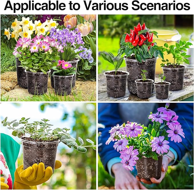 Bonviee Clear Nursery Pots for Plants, 4 Inch Plastic Seedling Pots with Drainage Holes, Planters for Indoor Plants and Small Seed Starters, High Transparency Flower Pots with 20 Plant Labels, 60 Pack