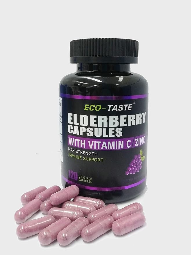 ECO-TASTE Elderberry Capsules with Zinc & 120 Capsules,