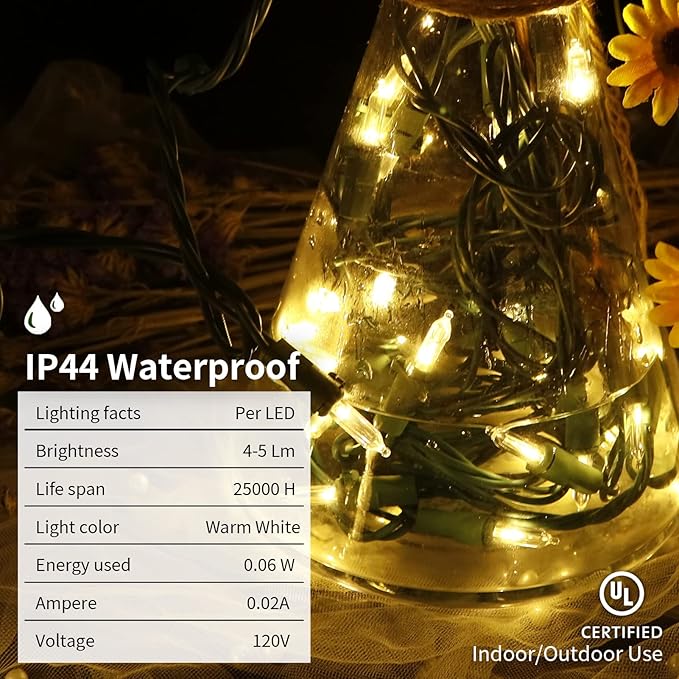 MULTI-SPARKING White Christmas LED Lights - 2 Pack 100 Count Warm White Holiday String Lights for Tree, Party, Wedding, Indoor and Outdoor Use, 2 Sets 33 Feet Green Wire, UL Certified, Connectable