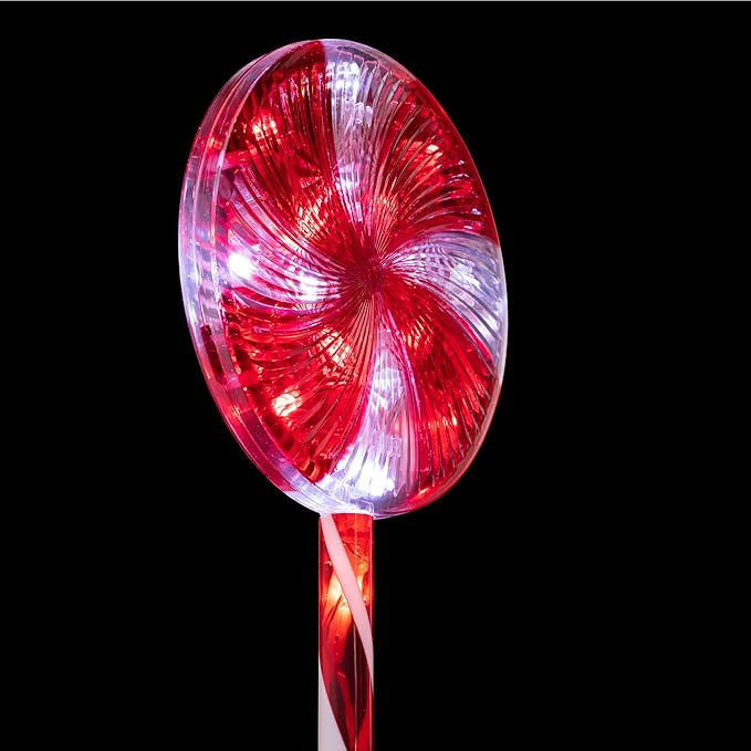 Alpine Corporation 28" H Outdoor Candy Cane Yard Stakes with Red and White LED Lights (Set of 3), Christmas Decoration