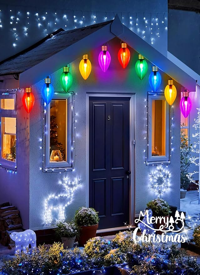 11Feet 5 LED Super Jumbo Christmas String Lights or Pathway Marker Lights, Outdoor Xmas Decorations- Jumbo C9 Hanging Lights Waterproof Lawn Dec for Holiday Home Tree Roof Yard Garden, Multicolor
