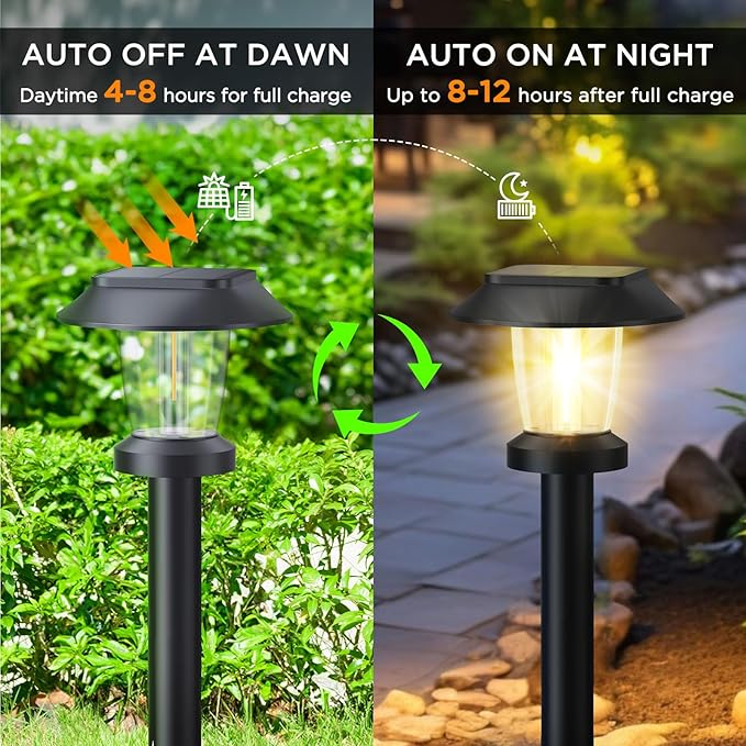 Solar Pathway Lights Outdoor - 6 Pack Solar Powered Garden Lights Waterproof, Decor Landscape Lighting with Three Lighting Modes for Yard, Lawn, Walkway, Driveway, Warm White
