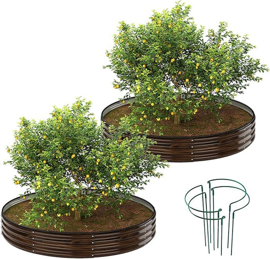 Galvanized Metal Planter Round Raised Garden Bed Kit for Gardening Outdoor Grow Garden Box Raised Flower Bed Round Galvanized Planter Outdoor 2PC 3x3x1ft